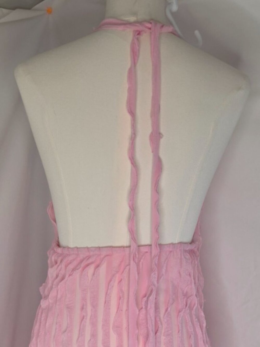 Micas - Sheer Ruffle Texture Halter Backless Maxi Dress